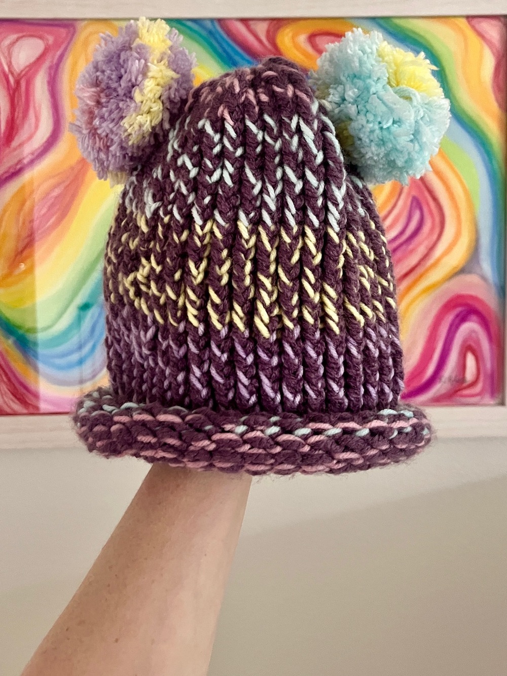 Hand-Knit Pom Pom Beanie